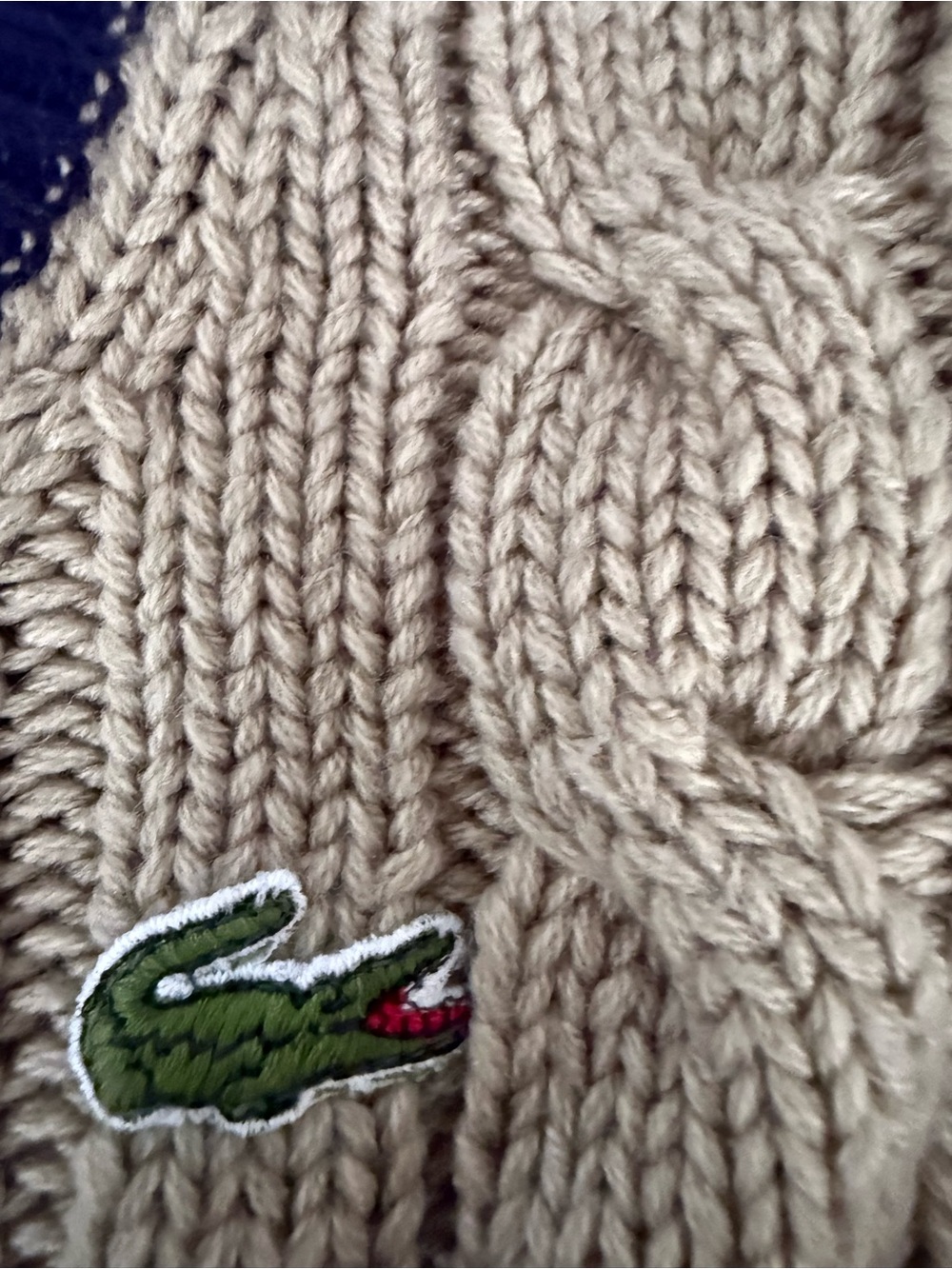 Vintage Lacoste Beige Cable Knit V-Neck Tennis Sweater - Picture 2 of 4